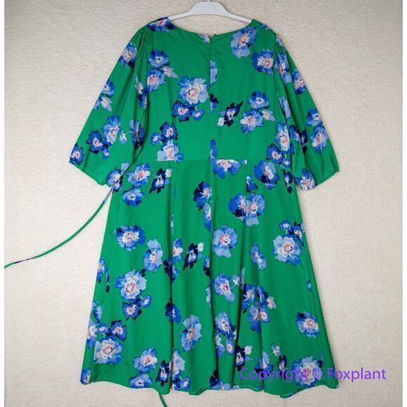 Eliza J Blue And Green Floral Faux Wrap Midi Dress, plus size 22W - Picture 10 of 15